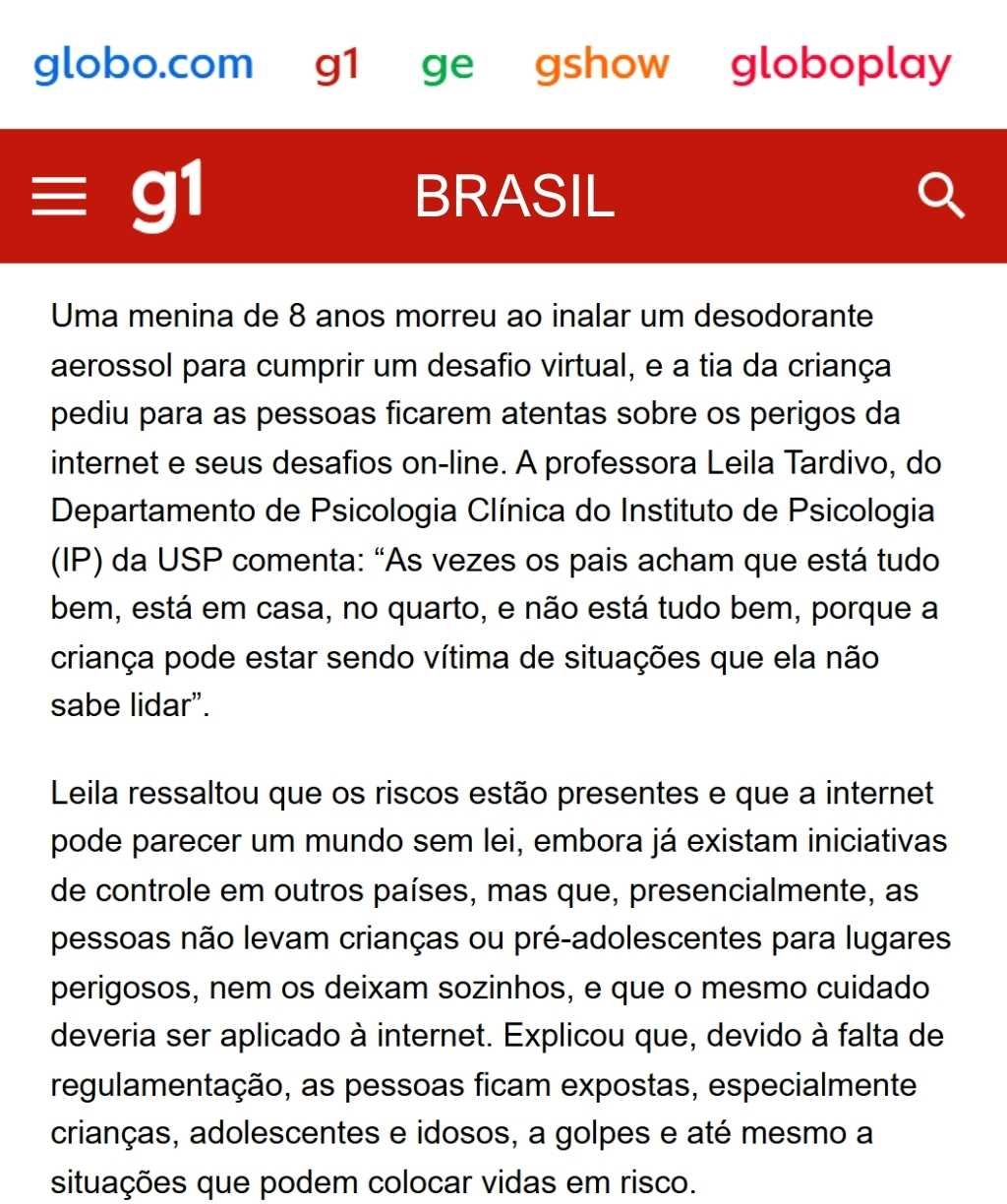 Notícia sobre perigos digitais para crianças